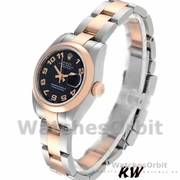 Womens Rolex Datejust 26mm Womens-179161-Black Concentric Circle Dial-Stainless Steel & Everose Gold Black Replica Image