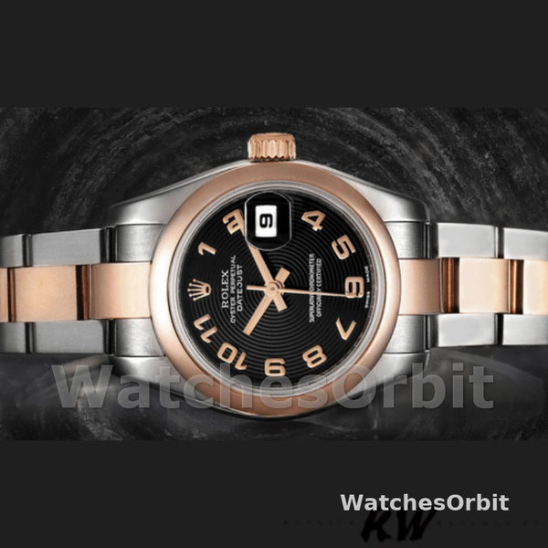 Womens Rolex Datejust 26mm Womens-179161-Black Concentric Circle Dial-Stainless Steel & Everose Gold Black Replica Image