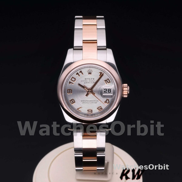 Replique Rolex Datejust 26mm Femme-179161-Cadran argenté à cercle concentrique-acier inoxydable et or Everose Argent