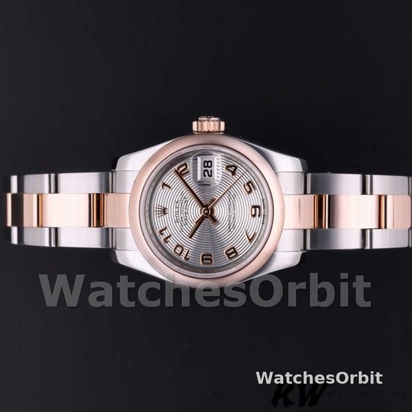 Womens Rolex Datejust 26mm Womens-179161-Silver Concentric Circle Dial-Stainless Steel & Everose Gold Silver Replica Image