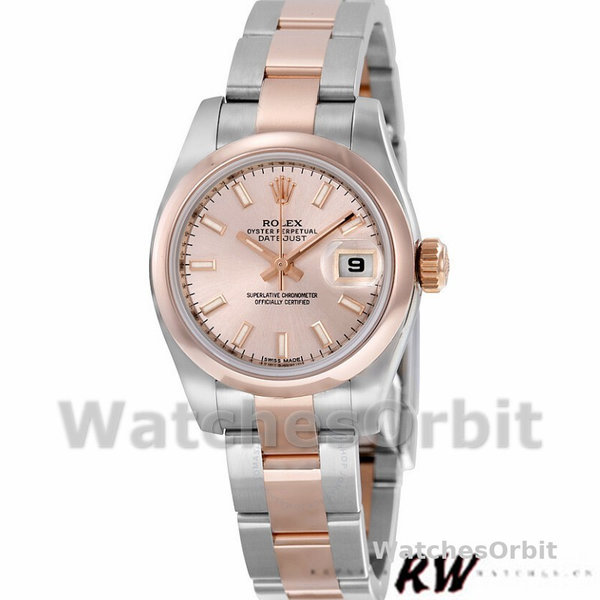 Replique Rolex Datejust-179161 pour femme, 26mm, acier inoxydable et or Everose, cadran indexé rose, Lady Pink