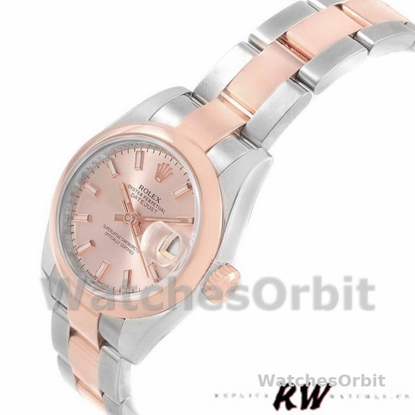 Replique Rolex Datejust-179161 pour femme, 26mm, acier inoxydable et or Everose, cadran indexé rose, Lady Pink