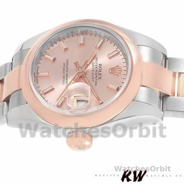 Replique Rolex Datejust-179161 pour femme, 26mm, acier inoxydable et or Everose, cadran indexé rose, Lady Pink