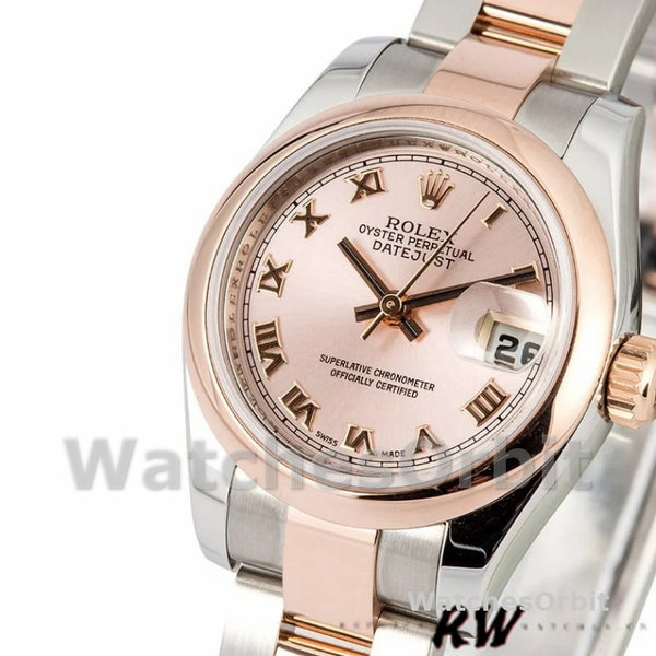Replique Rolex Datejust 26mm Femme-179161-Cadran romain rose-acier inoxydable et or Everose rose