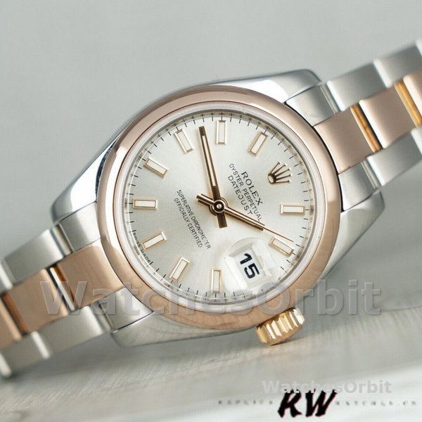 Replique Rolex Datejust 26mm Femme-179161-Cadran indexé argenté-acier inoxydable et or Everose Argent