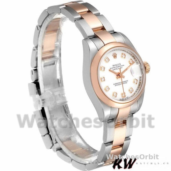 Replique Rolex Datejust 26mm Femme-179161-Cadran diamant blanc-acier inoxydable et or Everose blanc