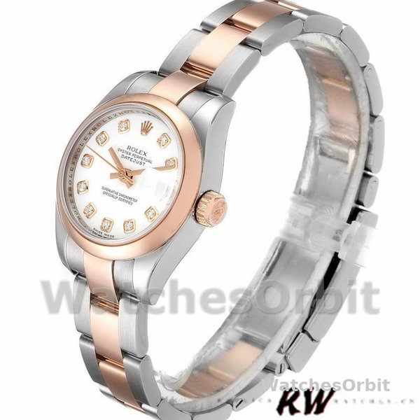 Womens Rolex Datejust 26mm Womens-179161-White Diamond Dial-Stainless Steel & Everose Gold White Replica Image
