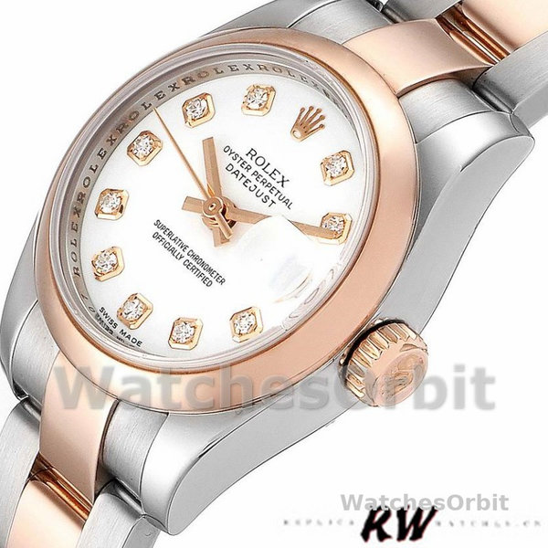 Womens Rolex Datejust 26mm Womens-179161-White Diamond Dial-Stainless Steel & Everose Gold White Replica Image
