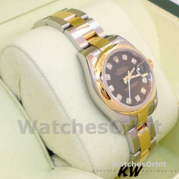 Womens Rolex Datejust-179163, 26mm, Black Diamond Dial, Domed Bezel, Lady Black Replica Image