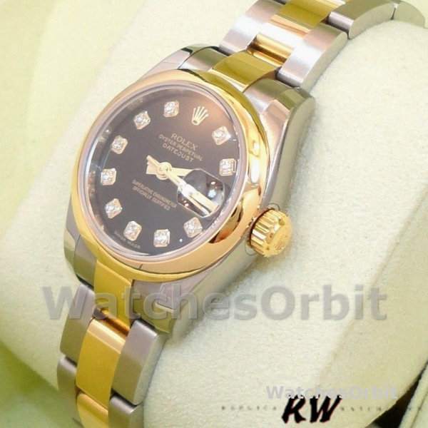 Womens Rolex Datejust-179163, 26mm, Black Diamond Dial, Domed Bezel, Lady Black Replica Image