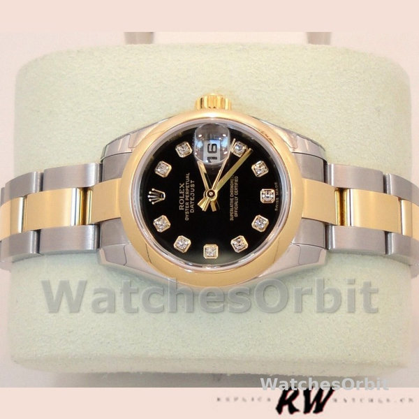 Womens Rolex Datejust-179163, 26mm, Black Diamond Dial, Domed Bezel, Lady Black Replica Image