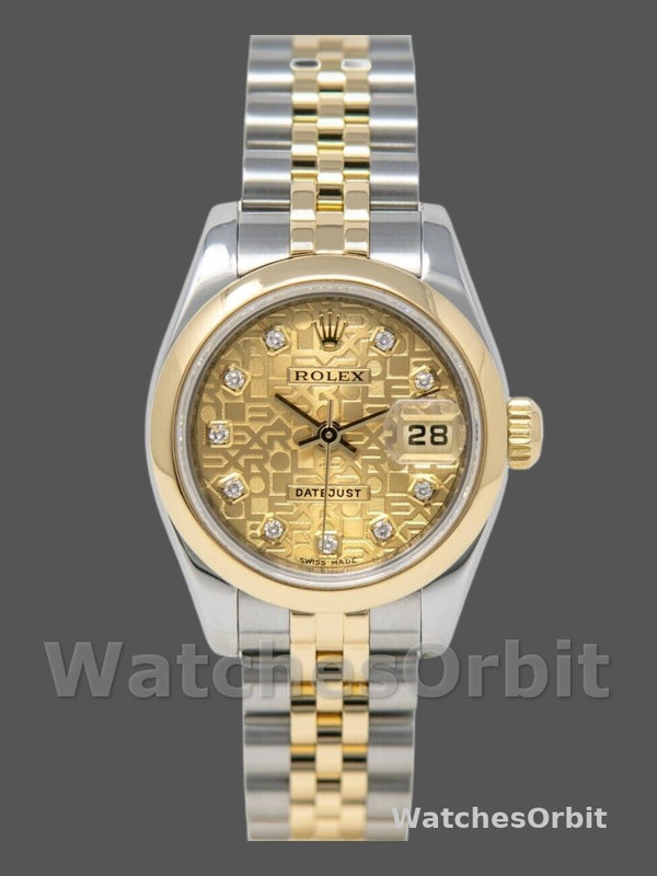 Rolex Datejust 179163 Champagne Jubilee Diamond Dial Domed Dezel 26MM Lady Replica Watch