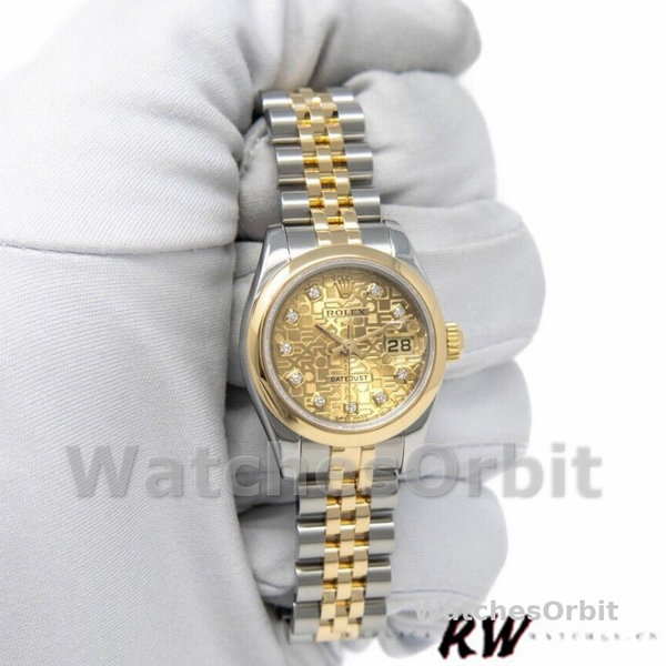 Replique Rolex Datejust-179163, 26mm, Champagne Jubilee Cadran diamanté, lunette bombée, Lady Champagne pour femme