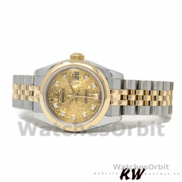 Replique Rolex Datejust-179163, 26mm, Champagne Jubilee Cadran diamanté, lunette bombée, Lady Champagne pour femme