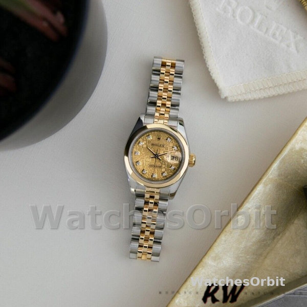 Replique Rolex Datejust-179163, 26mm, Champagne Jubilee Cadran diamanté, lunette bombée, Lady Champagne pour femme