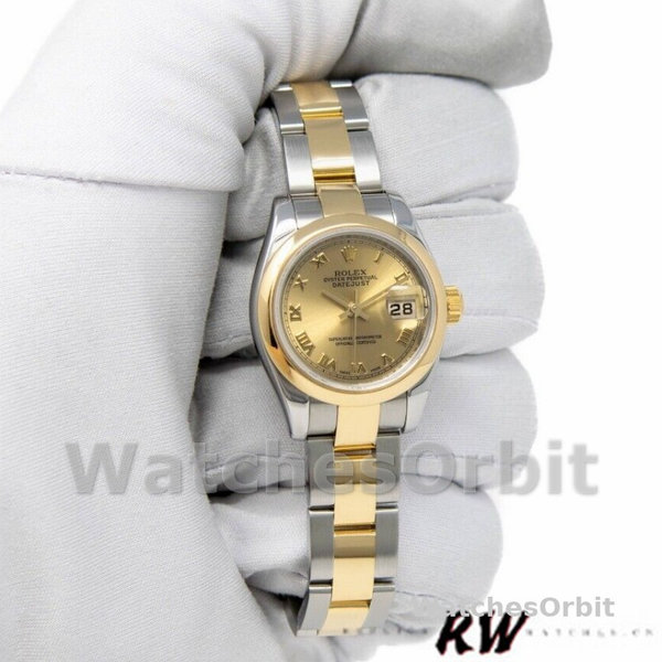 Replique Rolex Datejust 26mm Femme-179163-Champagne Cadran romain-Lune bombée Champagne