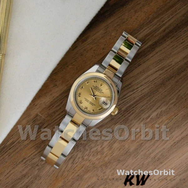 Womens Rolex Datejust 26mm Womens-179163-Champagne Roman Dial-Domed Dezel Champagne Replica Image