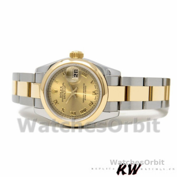 Womens Rolex Datejust 26mm Womens-179163-Champagne Roman Dial-Domed Dezel Champagne Replica Image