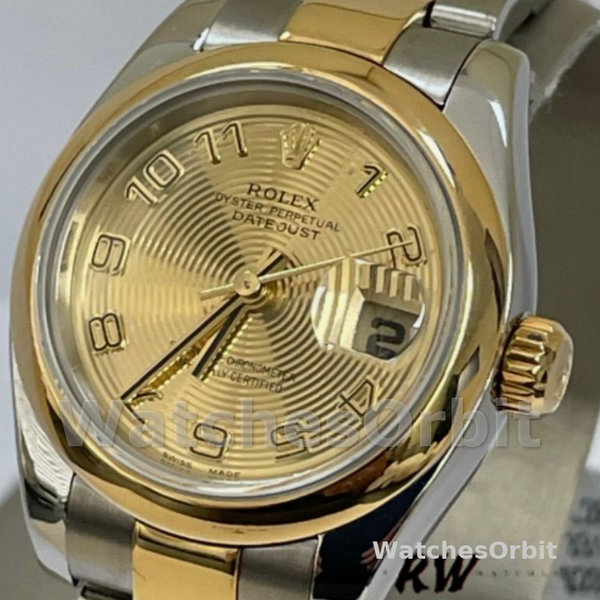 Replica Rolex Datejust-179163 da donna, 26 mm, quadrante champagne a cerchi concentrici, lunetta bombata, Lady Champagne