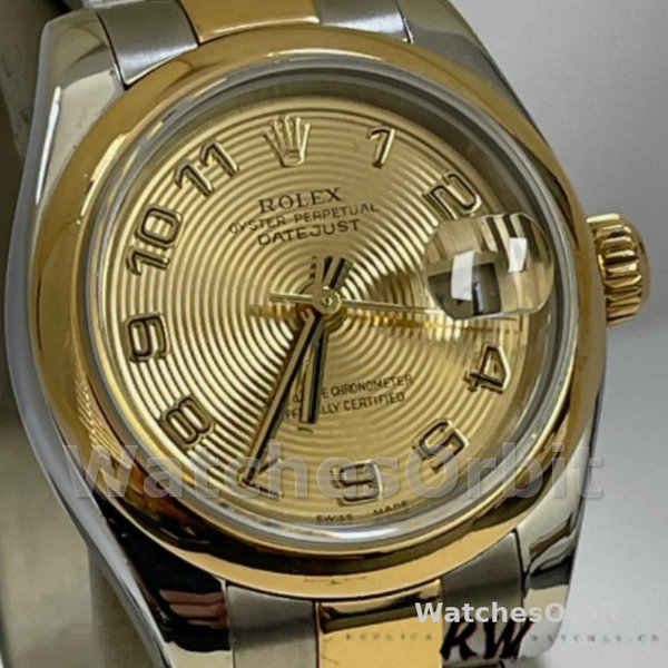 Replica Rolex Datejust-179163 da donna, 26 mm, quadrante champagne a cerchi concentrici, lunetta bombata, Lady Champagne