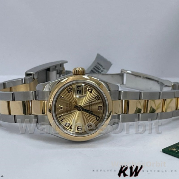 Replica Rolex Datejust-179163 da donna, 26 mm, quadrante champagne a cerchi concentrici, lunetta bombata, Lady Champagne
