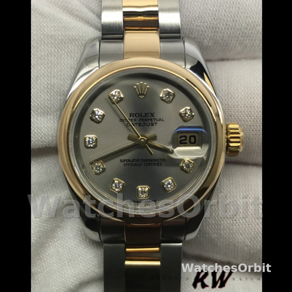 Replique Rolex Datejust 26mm Femme-179163-Argent Cadran diamant Lunette bombée Argenté