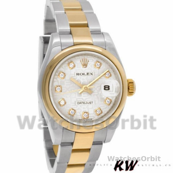 Replique Rolex Datejust-179163 pour femme, 26mm, cadran Silver Jubilee, lunette bombée, Lady Silver