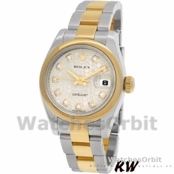Replique Rolex Datejust-179163 pour femme, 26mm, cadran Silver Jubilee, lunette bombée, Lady Silver