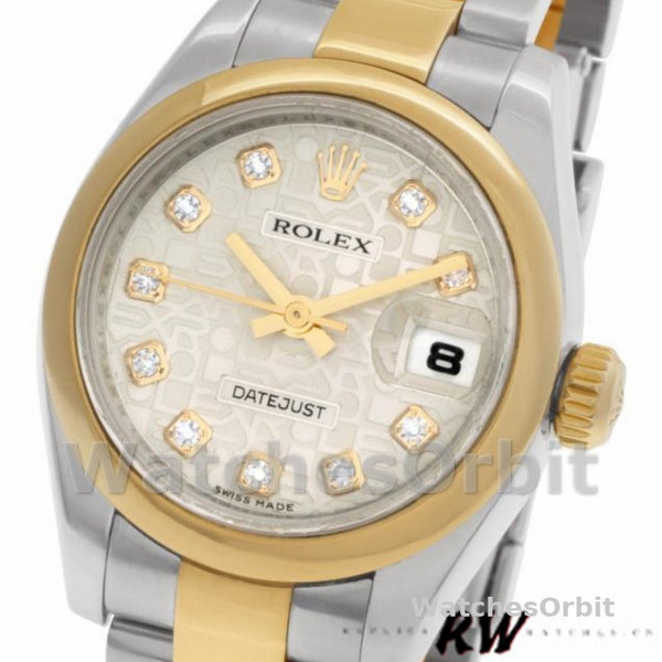 Replique Rolex Datejust-179163 pour femme, 26mm, cadran Silver Jubilee, lunette bombée, Lady Silver