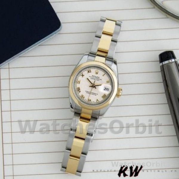 Replique Rolex Datejust-179163 pour femme, 26mm, cadran ivoire pyramide, lunette lisse, Lady Ivory