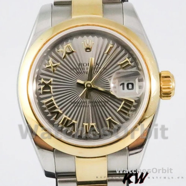 Replique Rolex Datejust-179163 pour femme, 26mm, cadran gris soleil, lunette bombée, Lady Grey