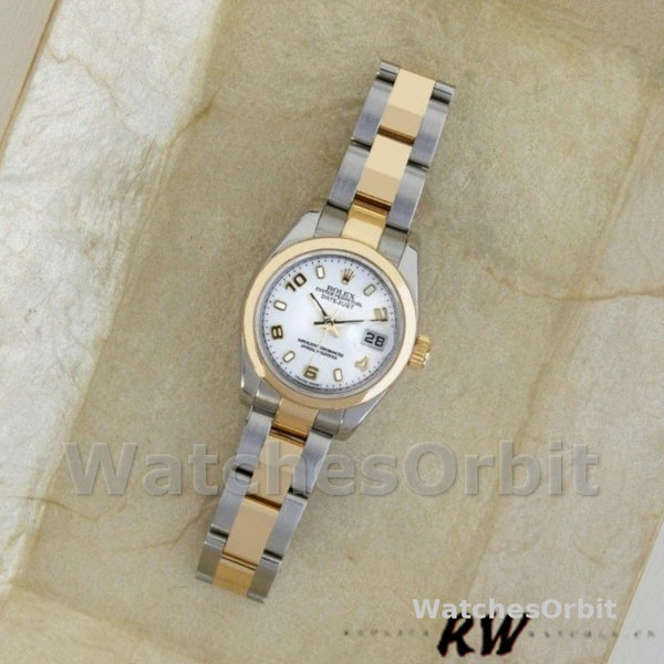 Replica Rolex Datejust-179163 da donna, 26 mm, quadrante arabo bianco, lunetta bombata, Lady White