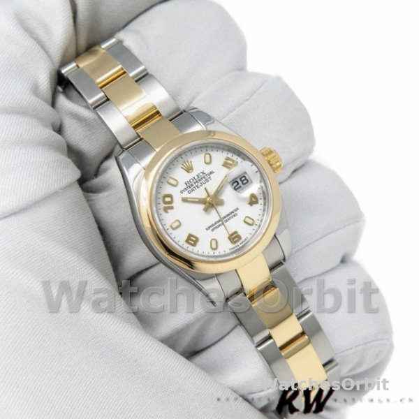 Replica Rolex Datejust-179163 da donna, 26 mm, quadrante arabo bianco, lunetta bombata, Lady White