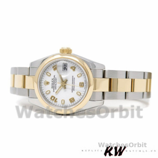 Replica Rolex Datejust-179163 da donna, 26 mm, quadrante arabo bianco, lunetta bombata, Lady White
