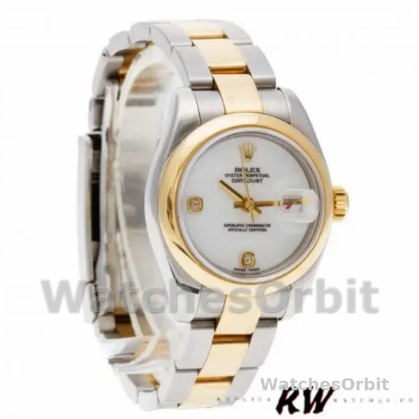 Replique Rolex Datejust 26mm Femmes-179163-Cadran blanc-Diamant Domed Dezel White