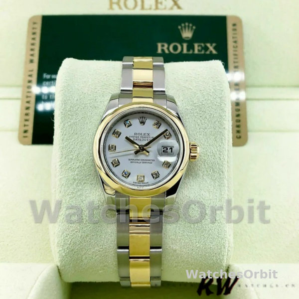 Replique Rolex Datejust 26mm Femmes-179163-Cadran diamant blanc-Delzel blanc