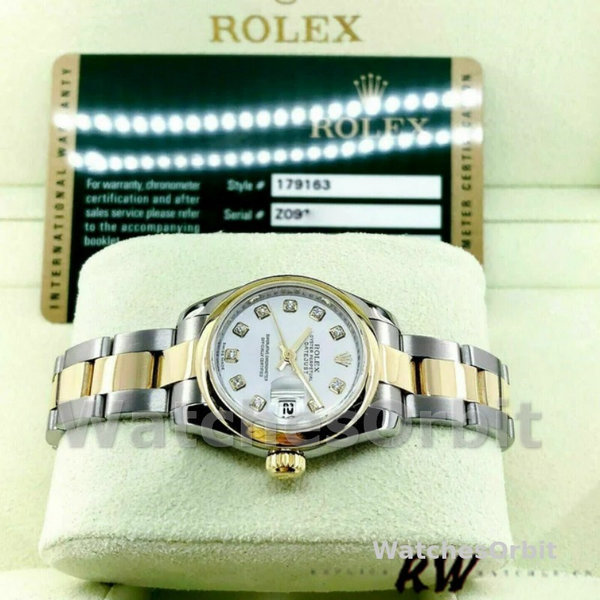 Rolex Datejust 179163 White Diamond Dial Domed Dezel 26MM Lady Replica Watch