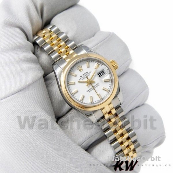 Replique Rolex Datejust-179163 pour femme, 26mm, cadran index blanc, lunette bombée, Lady White