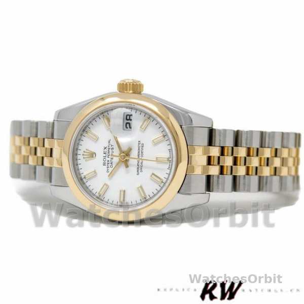 Replique Rolex Datejust-179163 pour femme, 26mm, cadran index blanc, lunette bombée, Lady White