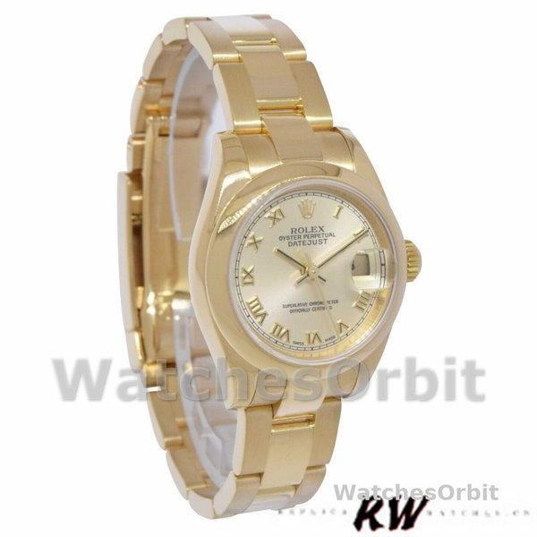 Women's Rolex Datejust-179168, 26mm, Smooth Domed Champagne Roman Dial, Lady Champagne
