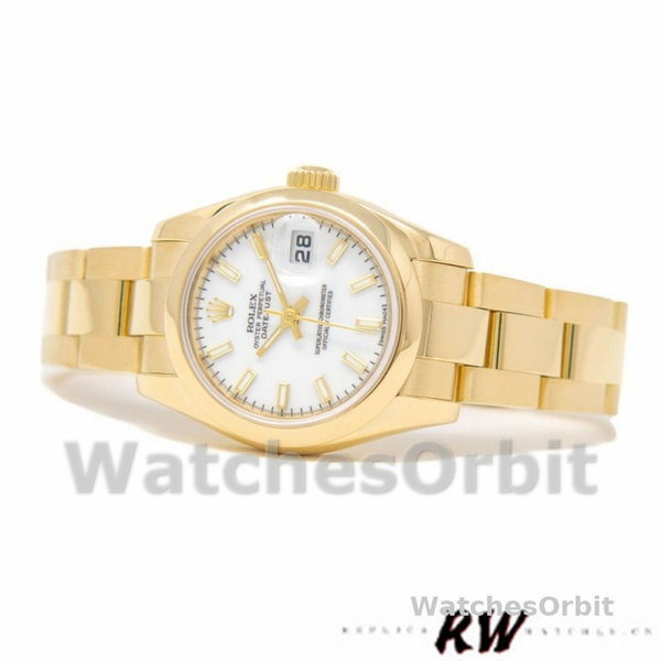 Women's Rolex Datejust-179168, 26mm, Smooth Domed White Index Dial, Lady White