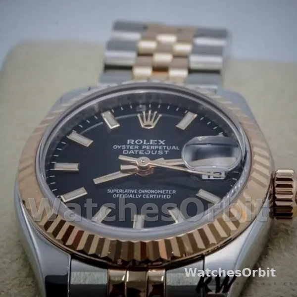 Replique Rolex Datejust-179171 pour femme, 26mm, cadran noir, lunette cannelée, Lady Black