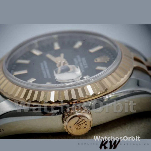 Replique Rolex Datejust-179171 pour femme, 26mm, cadran noir, lunette cannelée, Lady Black