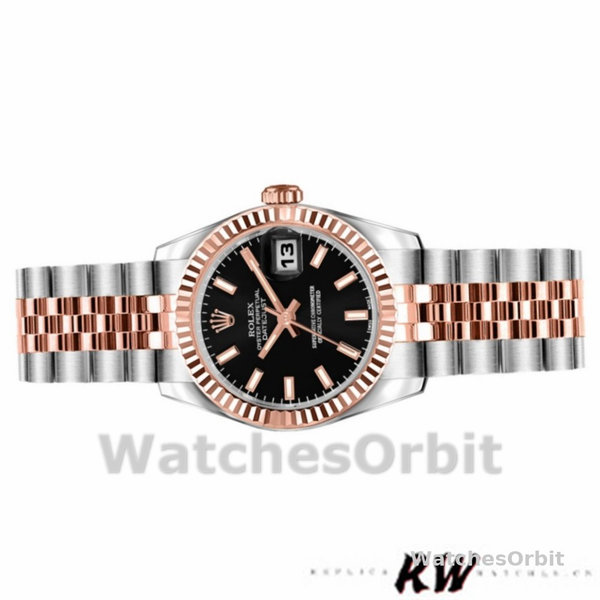 Replique Rolex Datejust-179171 pour femme, 26mm, cadran noir, lunette cannelée, Lady Black
