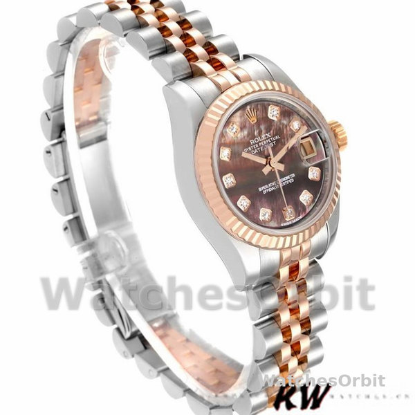 Replique Rolex Datejust-179171 pour femme, 26mm, cadran nacre noir, lunette cannelée, Lady MOP