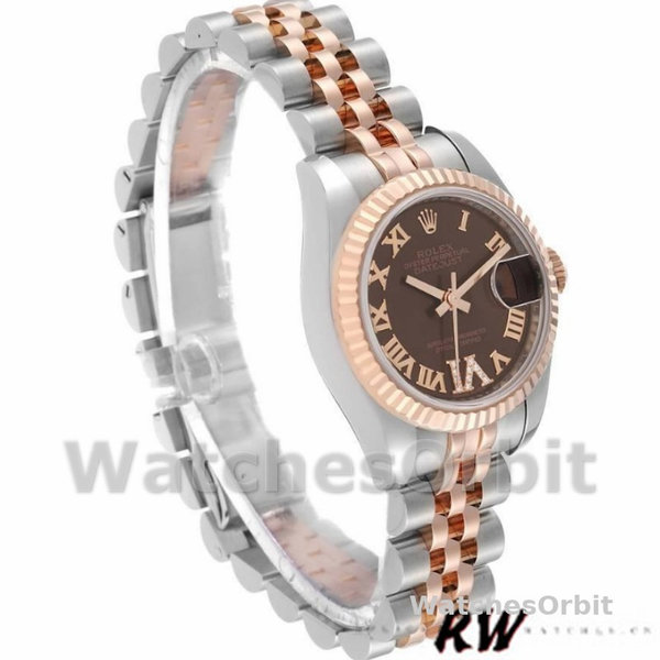 Replique Rolex Datejust-179171 pour femme, 26mm, cadran brun chocolat, lunette cannelée, Lady brun chocolat