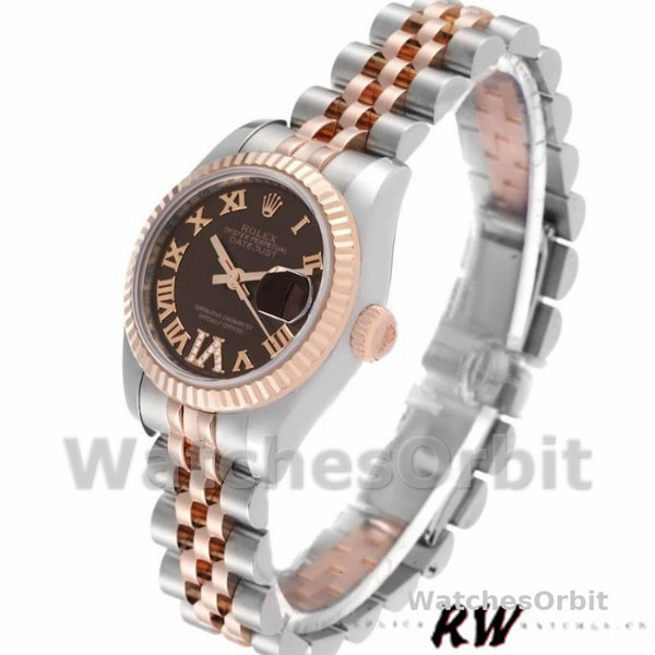 Replique Rolex Datejust-179171 pour femme, 26mm, cadran brun chocolat, lunette cannelée, Lady brun chocolat