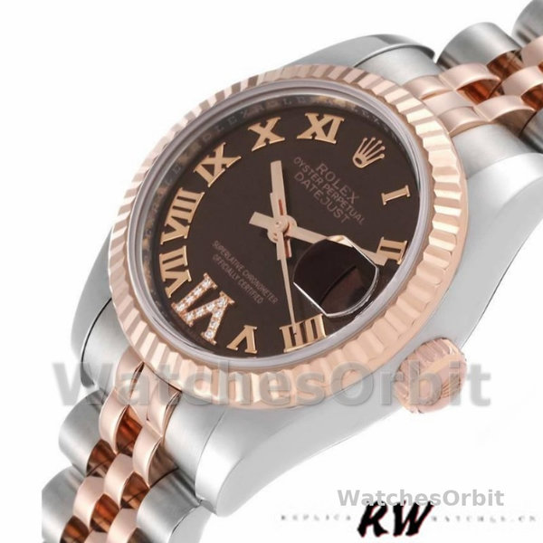 Replique Rolex Datejust-179171 pour femme, 26mm, cadran brun chocolat, lunette cannelée, Lady brun chocolat