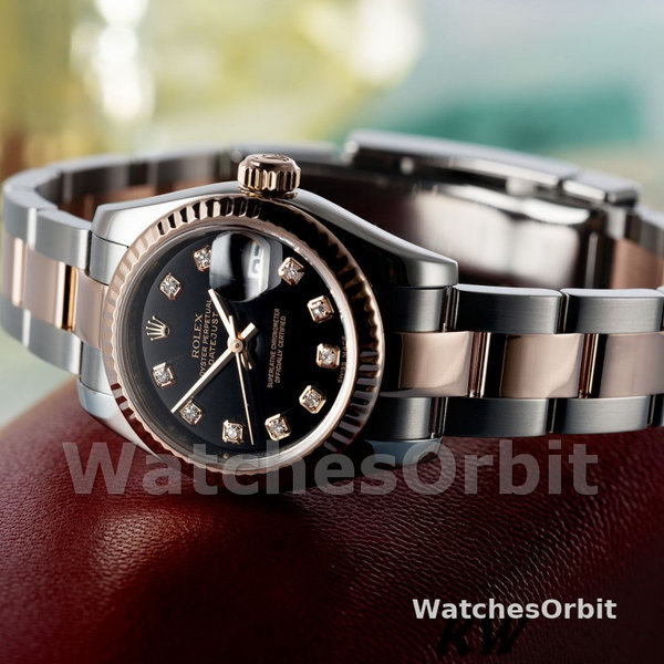 Replique Rolex Datejust-179171 pour femme, 26mm, cadran noir diamanté, lunette cannelée, Lady Black
