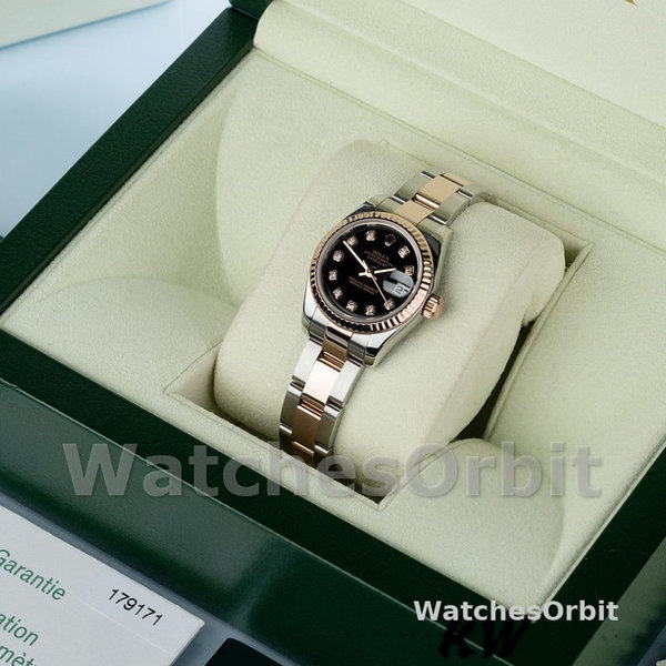 Replique Rolex Datejust-179171 pour femme, 26mm, cadran noir diamanté, lunette cannelée, Lady Black